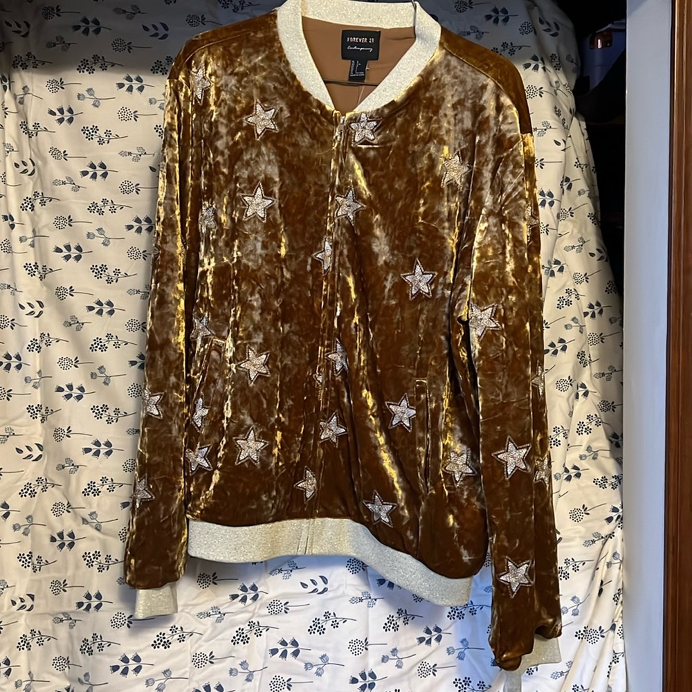 Forever 21 Contemporary Velvet Amber Bomber Jacket